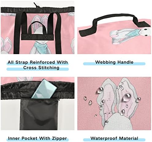 Pink Uskršnji zečevi torba za veš sa naramenicama torba za ruksak za veš sa vezicama za zatvaranje vješalice