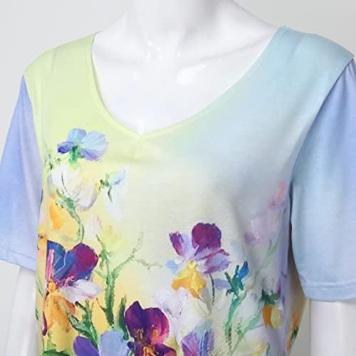 2023 Žene V izrez Ljetni vrhovi cvjetni ispisani bluza Dressy Casual Tunic Top Trendy Loose Fit Thirt Slatke