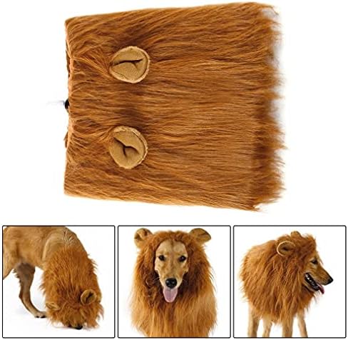 Pas Lion Mane Wig-Light Brown Podesiva udobna smiješna perika sa ušima za pseći kostim PET Fancy haljina