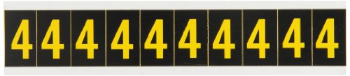 Brady 7890-4, vanjski brojevi i slova, 1 1/2 visina x 7/8 širina, žuta na crnoj boji, legenda 4