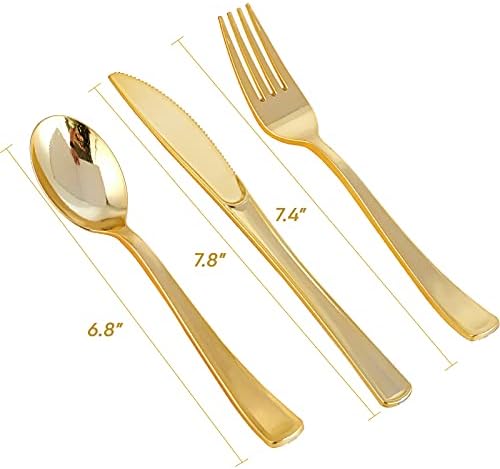 FOCUSLINE 160 paket zlatni Set plastičnog srebrnog posuđa-80 viljuški , 40 noževa, 40 kašika - jednokratni