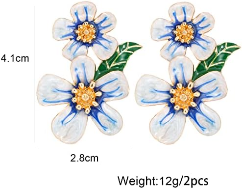Vintage naušnice za cvijeće pretjerane dvostruke tratinčice cvjetne naušnice emajl naušnice za cvijeće nakit