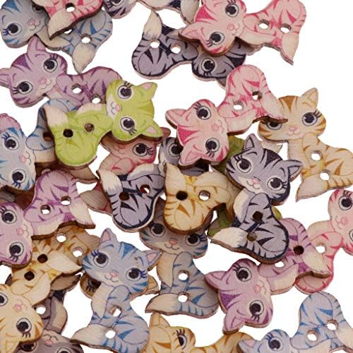 50 komada miješane crtane životinje Drvene šivanje 2-rupe DIY dječji obrtni gumbi - mačka, kako je opisano