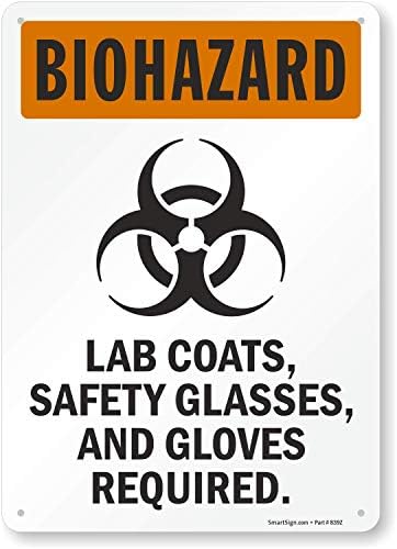 SmartSign S-6367 Biohazard - laboratorijski kaputi, sigurnosne naočale i rukavice potrebne znak | Plastika