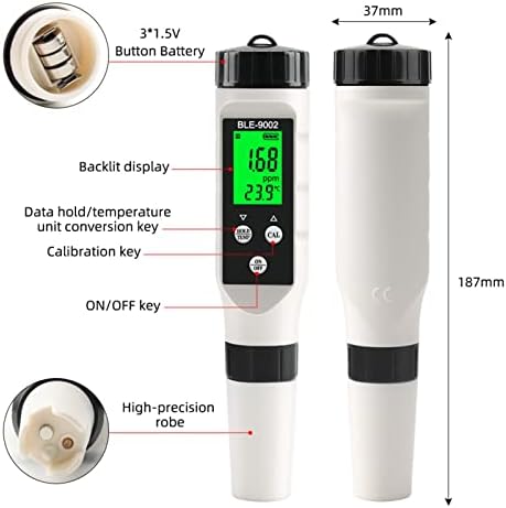 plplaaobo Digitalni PH mjerač za vodu, 2-u-1 Temp PH Tester Visoka preciznost Tester kvaliteta vode ±0,5℃