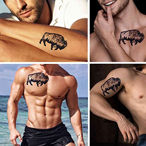 Dopletattoo šest listova Privremene tetovaže Bison Bufonalo Bull Krave Planina Lažne tetovaže za muškarce