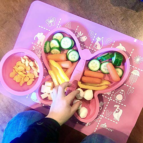 Brinware silikonska Dječija ploča - dječje ploče neklizajuće podijeljeno jelo za malu djecu - Pink Butterfly