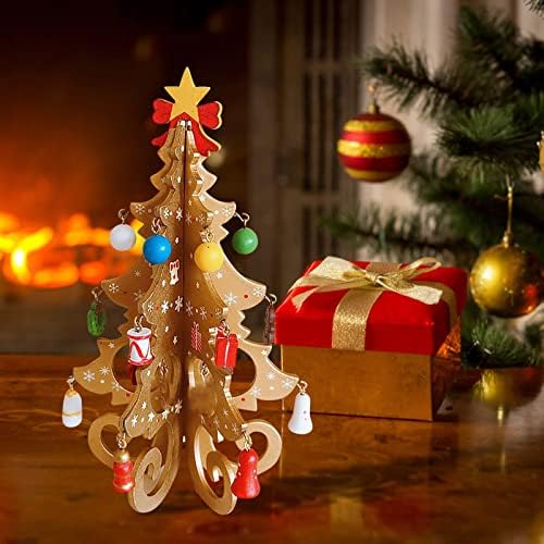 Drvena božićna drvce Xmas Drvo Dekor Smiješan desktop Božićni ukrasi sa mini ukrasima Drveni drveni Božićni