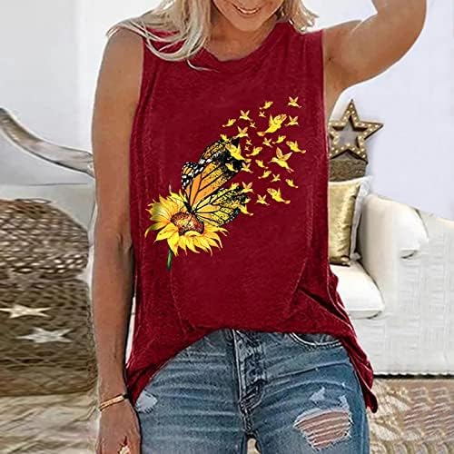 OPLXUO ženski suncokret leptir grafički cisterni vrhovi majice Summer Plus size Majice bez rukava smiješno