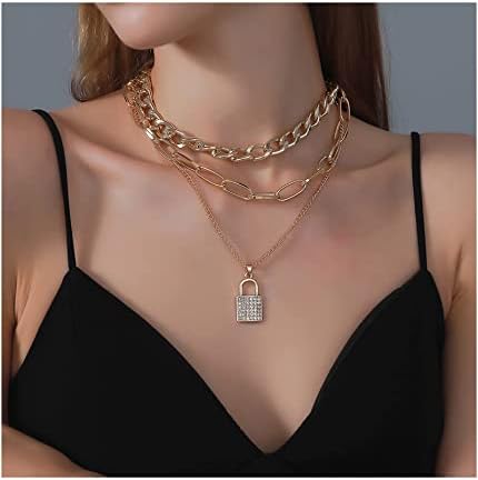 AWHKKAN slojevita ogrlica podesive guste lančane ogrlice zaključani ključ privjesak ogrlica Za Žene Pokloni