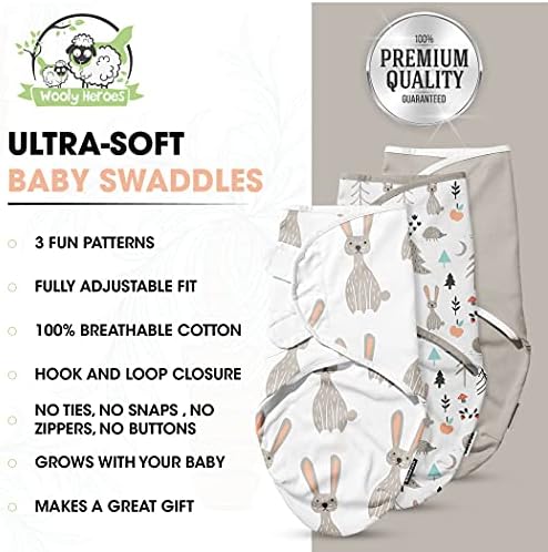 Wooly Heroes Newborn Swaddle pokriva ~ pamučne bebe swadles 0-3 mjeseci ~ Jednostavno za korištenje