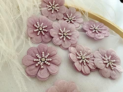 Mahacraft 100 kom ljubičasta 3D cvjetni motiv Applique Jako čipka od jakih perla sa reponom - tkanina za
