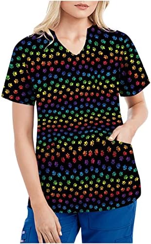 Ženske Gradient Rainbow Cvjetne Bluze S Dubokim Izrezom Spandex Vrhovi Kratki Rukav Radni Piling Tie Dye