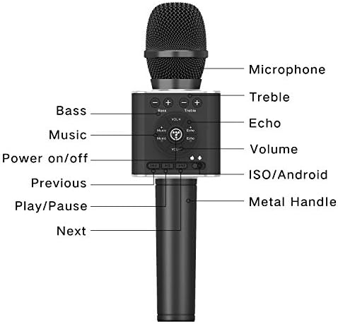 TOUSING 04 Karaoke mikrofon Bluetooth bežični, 10w dvostruki zvučnici Mic Glasnoća +/-,USB / aux reprodukcija