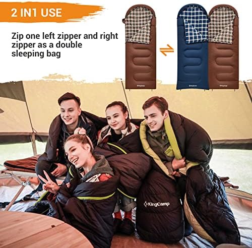 KingCamp torba za spavanje za odrasle zima / flanel obložen 5℉ - 32℉ Extreme 3-4 sezona toplo&hladno vrijeme
