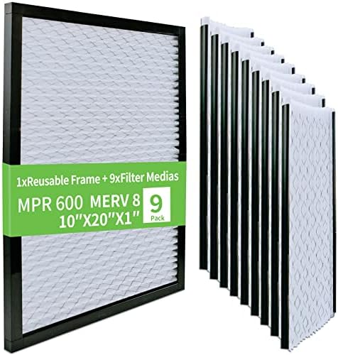 RSFDIYA Filter za vazduh 14x14x1, 9 pakovanja AC peći filteri za vazduh MERV8 MPR 600, 1x okvir za višekratnu