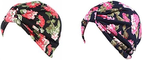 DINPEREY WOMENS cvjetni print pamučni turban kapu kapa za kosu zamotavanje za kosu mekana poklona za spavanje