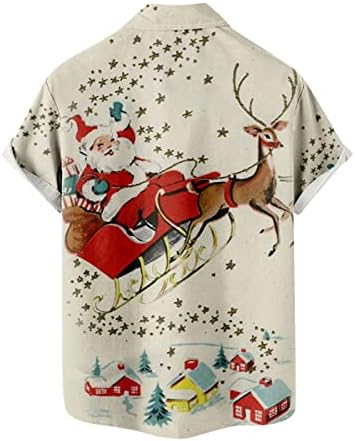 Muška Božić kratki rukav dugme dole majice Vintage Bowling Shirt Casual Santa Claus štampani Regular Fit