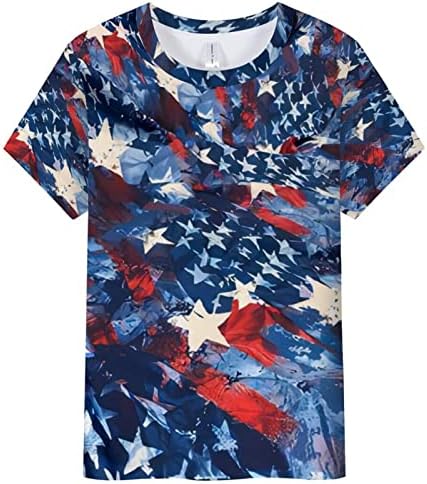 Žene patriotske majice Dan neovisnosti Stripe Stripes Resipted Ljetni casual okrugli vrat kratki rukav bluza