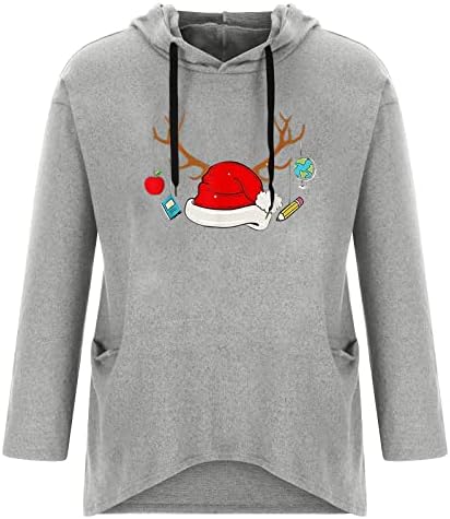 Duksevi za žene Slatki božićni šešir grafički predimenzionirani pulover dugih rukava s dugim rukavima džepovi