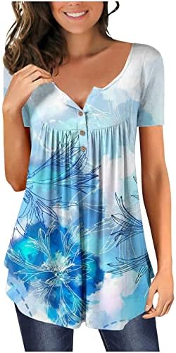 Ženski vrhovi ljetna cvjetna tunika kratki rukav Henley Tshirt Sakrij stomak V vrat majice Casual bluze