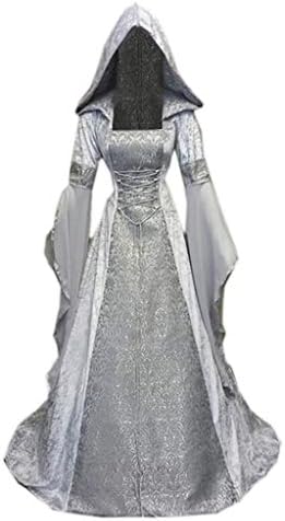 Witch Dress Žene Vintage Kapuljačom Vještica Ogrtač Truba Rukav Srednjovjekovna Vjenčanica Halloween Cosplay