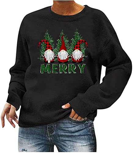 Sretan božićni duksevi za žene božićne stablo grafički pulover slatka crewneck božićne košulje