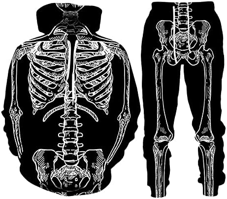 Jesenje zimske 3D kosti tiskani muški džemper sa kapuljačom postavio je muške sportske kostirke za muškarce