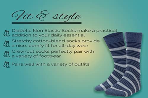 Hi Fashionz 6 parovi Mens Socks Smart prozračne čarape muškarci ne-elastični, bogati pamuk, casual haw, udobne, meke dijabetičke čarape za muškarce s mekim nožničkim radom 6-11, SAD 7-12