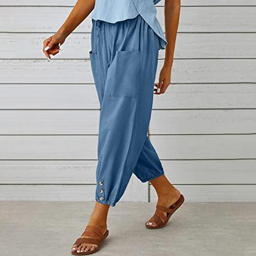 Ženske posteljine obrezane hlače nacrtavanje elastičnih struka široke hlače sa džepovima Ljetne casual obrezane