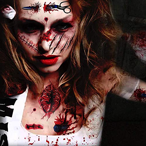 Zombie šminka, Halloween šminka, 11 Jedinstveni listovi, lažna krv, šal tetovaža, halloween tetovaže lažne