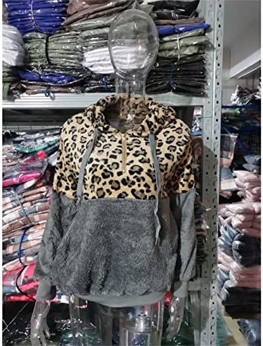 LEOPARD Zip džepni džemper za žene umjetne vunene patentne zatvarače džepove dukserica sa dukselom leopard