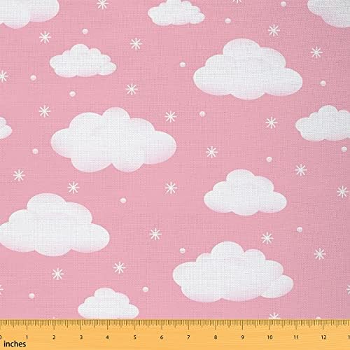 Girly Pink Fabric by the Yard Kids Cartoon Childish Pattern dekorativna tkanina za presvlake i kućne DIY projekte bijeli oblak pahuljica tkanina za djecu Dječaci Djevojčice, 3 jarde