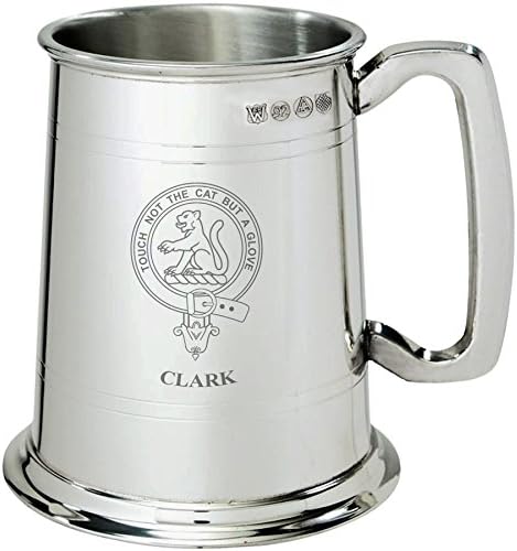 Clark Clan Crest Tankerd 1 Pint Pewter