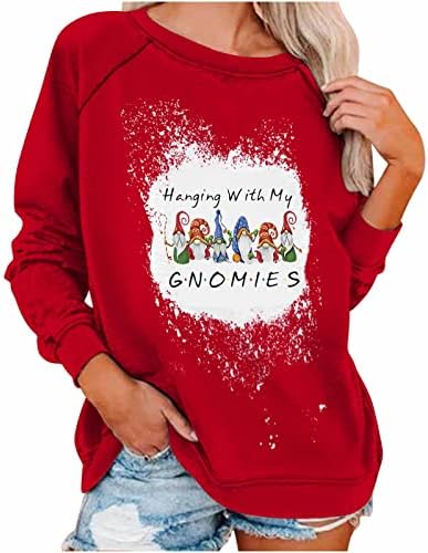 Božićni vrhovi za žene slatke gnomije ispisani pulover s dugim rukavima prekriveni prevelik labavi fit udobne