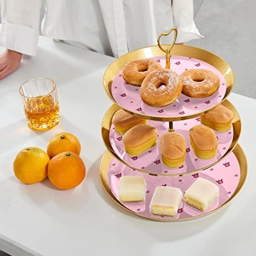 3 puta plastični cupcake toranj sa slojevim ladicom za posluživanje, zlatno stablo tornjevog kolača, ružičasto
