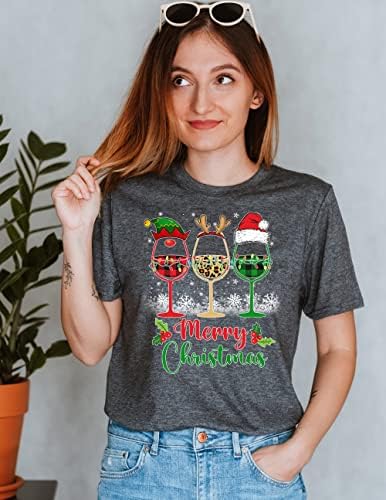Sretan Božić Košulju, Tri Čaše Za Vino Santa Šešir Božić Funny Vina Lover, Božić Party, Leopard Karirani