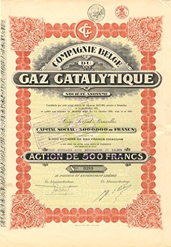 Compagnie Belge du Gaz Catalytique-certifikat zaliha