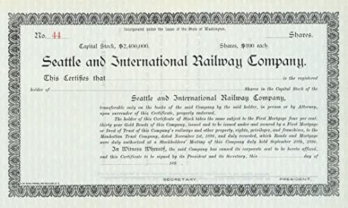 Seattle i International Railway Co. - Arhiva Sjevernog Pacifika - Neispisana Potvrda O Željezničkim Dionicama-Država