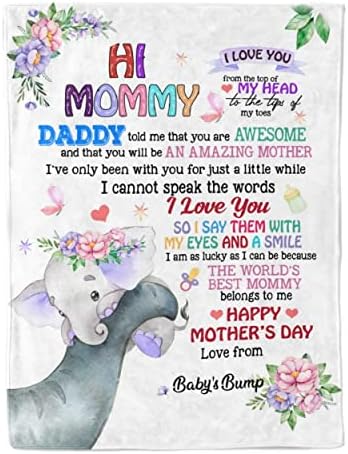 Personalizirana pokrivačica za novu mamu iz bebe Bump porodice ljubičasti slon sa cvjetnim tatama rekao
