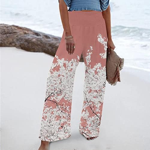 LCEPCY ženske tiskane plaže na plaži Visoko struk natkrivene ležerne pantalone sa širokim nogama labave
