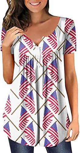 4. jula Američka zastava TUNIke za žene sakriju trbušnjake ljetni casual praznični kratki rukav na tipku V-izrez bluza vrh