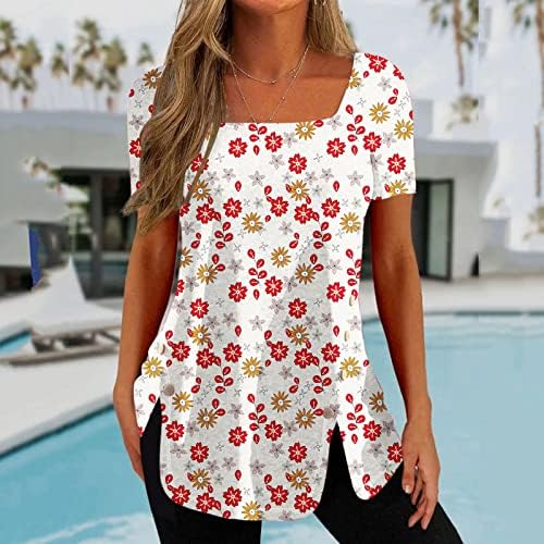 Ljetna košulja za žene Žene udoban gornji kvadratni vrat kratki rukav sa prorezom na dugmad T Shirt Tee