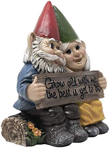 Romantični gnome par figurica na klupi zapisa sa čitanjem znaka ostari sa mnom, najbolje je biti za romantično