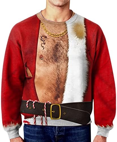 XXBR božićne majice za muške, 3D smiješni Xmas Santa Claus Print Soldier Long Ruyve Casure Crewneck Tee