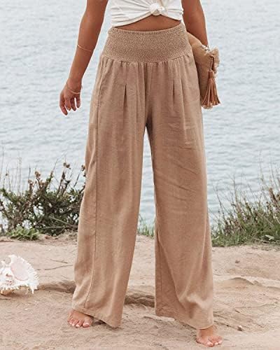Glienst ženske casual široke noge Palazzo hlače visoke strukske salonske pantalone sa džepovima S-XXL