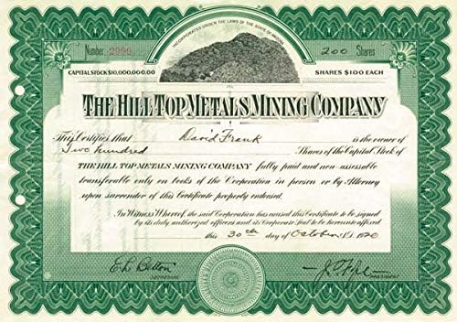 Hill Top Metals Mining Co. - Certifikat Zaliha