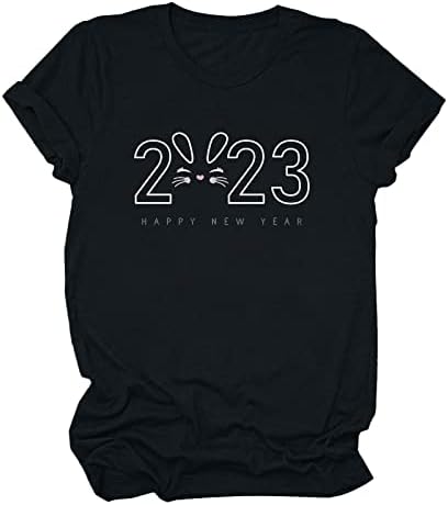 Kratke rukave za žene 2023 Sretna Nova Godina Casual Loose Fit Tshirts Moda Crewneck Tee Holiday bluze Tops