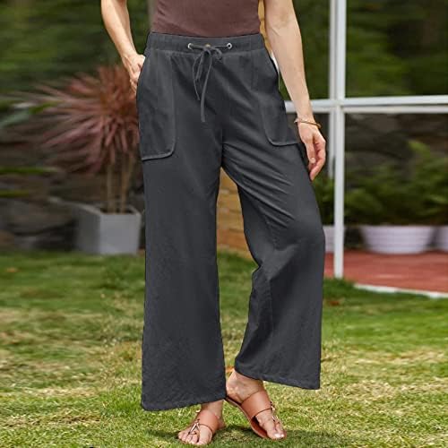 Kcjgikpok lanene pantalone žene, obične široke noge visokog struka udobne pamučne lanene pantalone sa džepovima