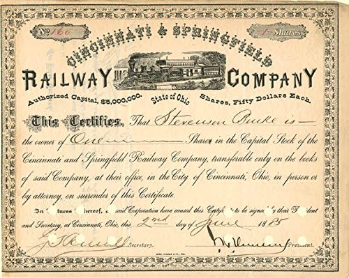 Cincinnati and Springfield Railway Co. potpisao John Henry Devereux - Stock certifikat
